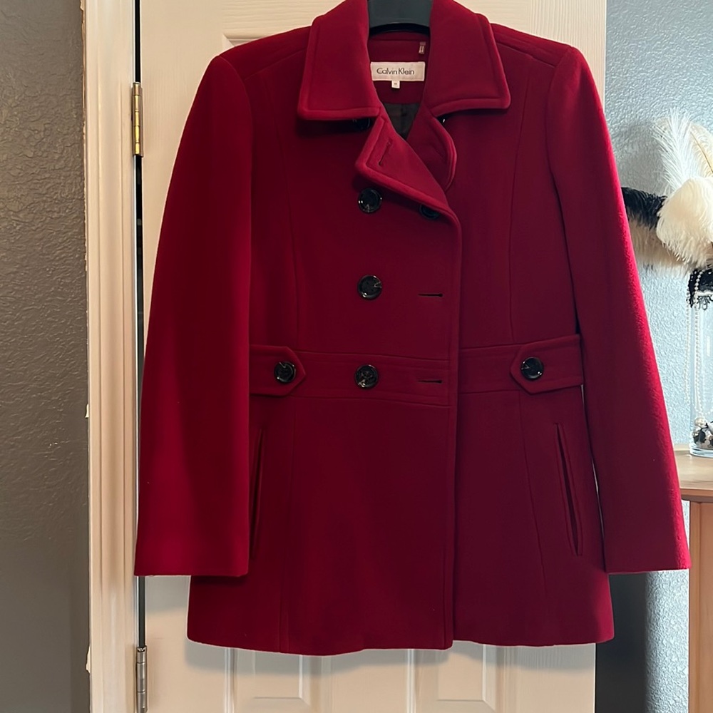 Red pea coat
